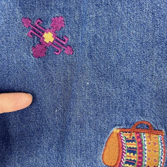 Vintage The Eagles Eye Embroidered Top Womens Medium Blue Denim Tribal Aztec 90s - Picture 14 of 15